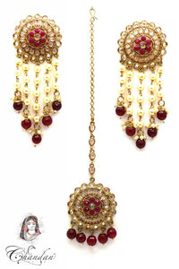 Gold Earring & Tikka With Chains
