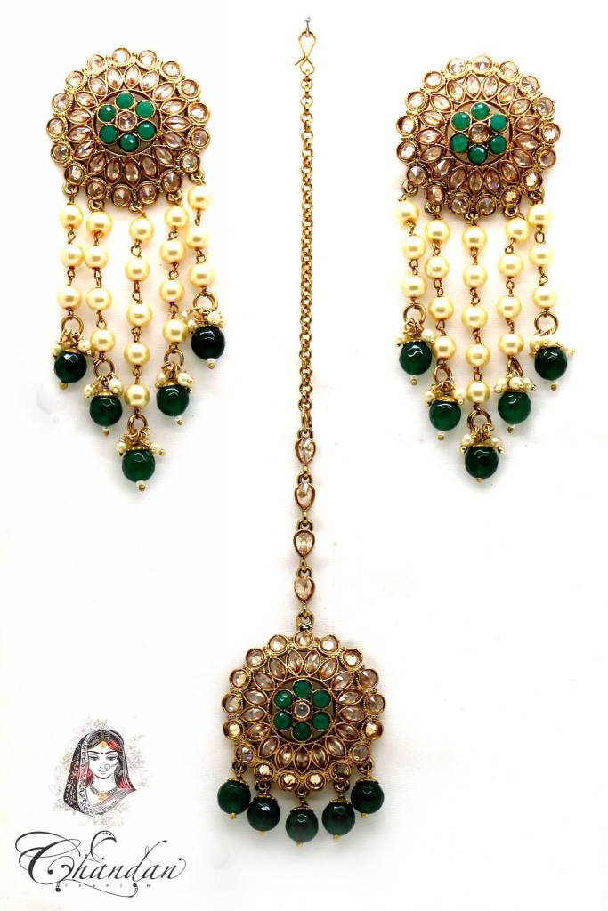 Gold Earring & Tikka With Chains