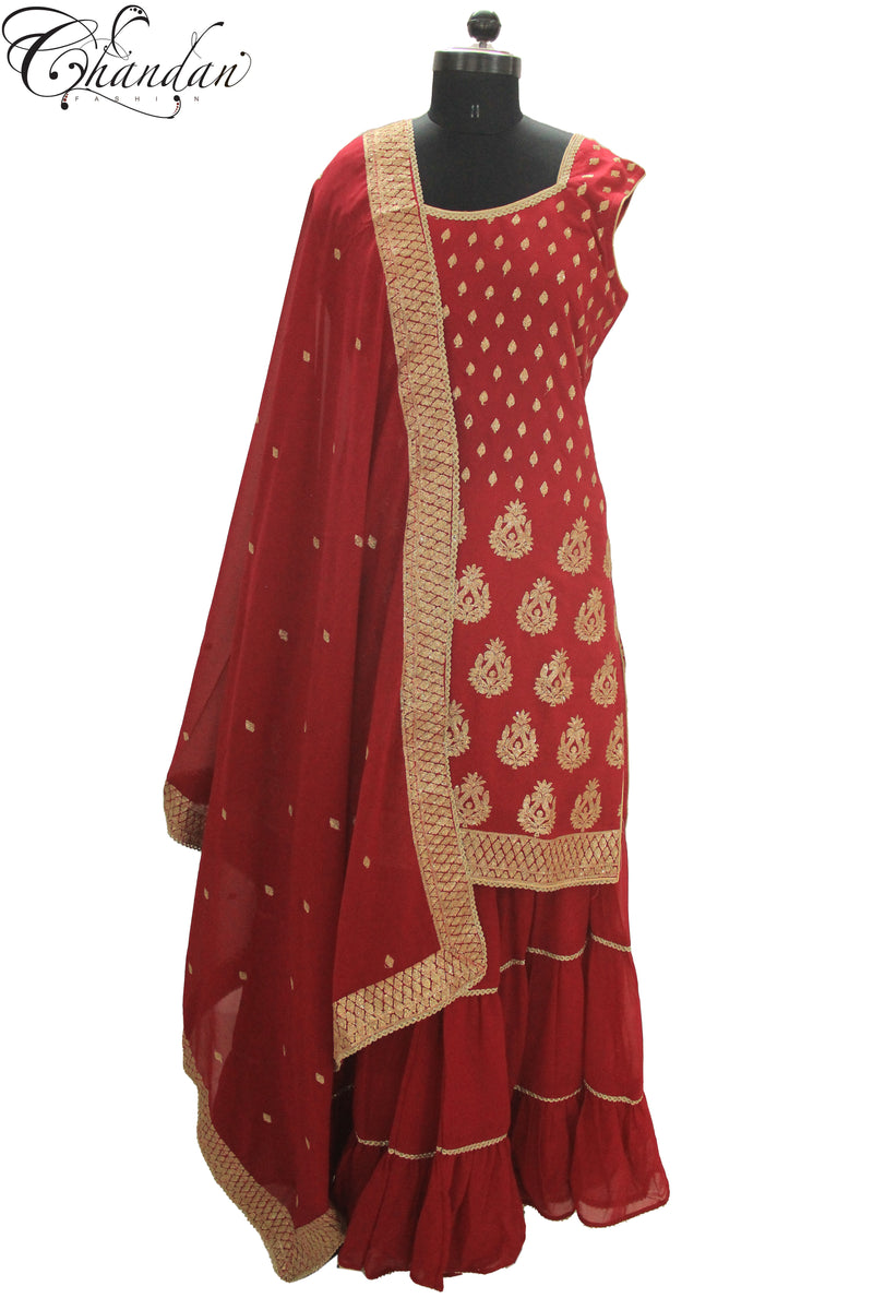 Red best sale sharara suit