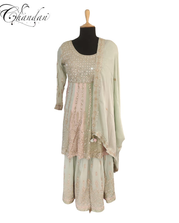 pastel mirrorwork peplum with sharara