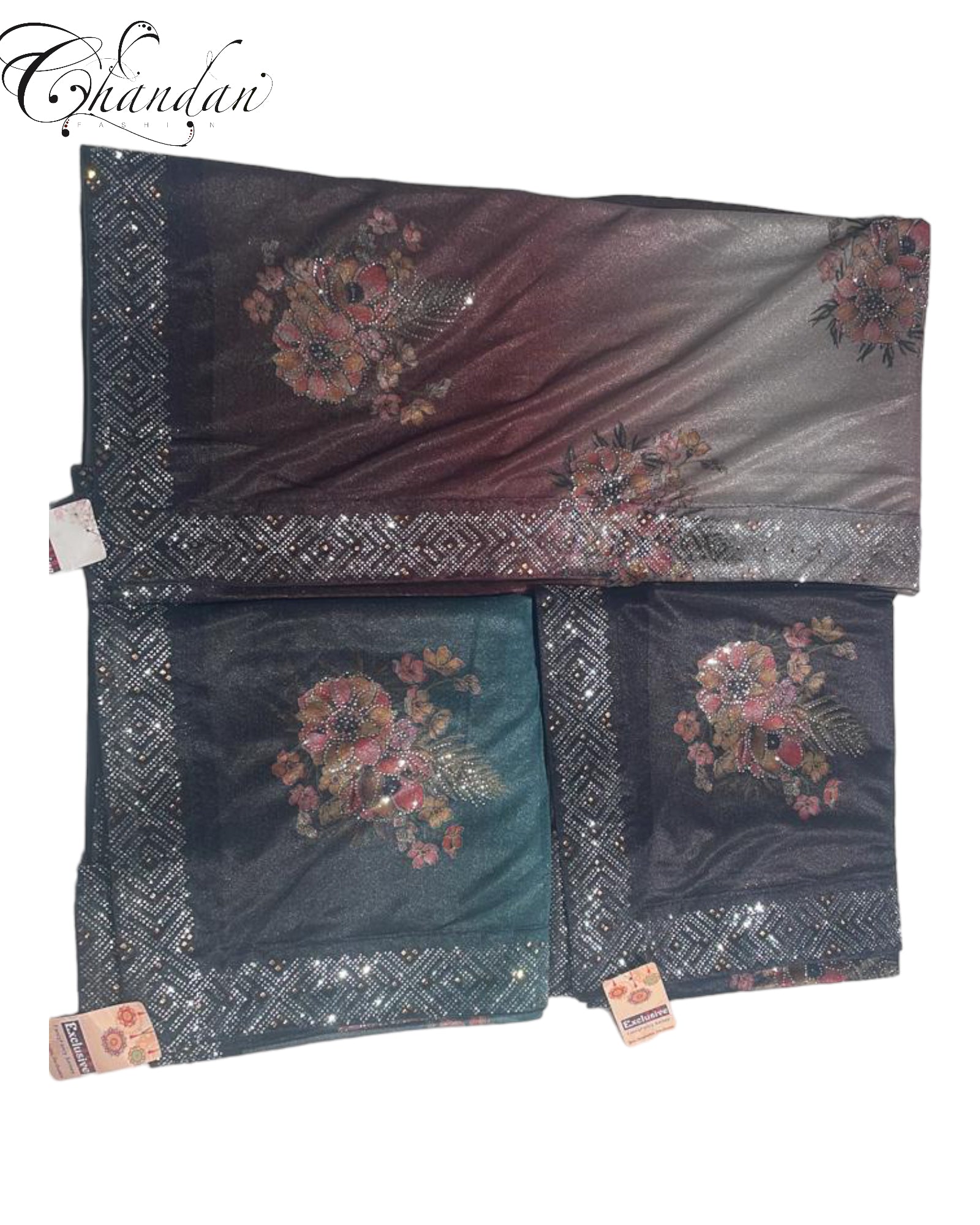 velvet saree with digital floral design sworski highlight