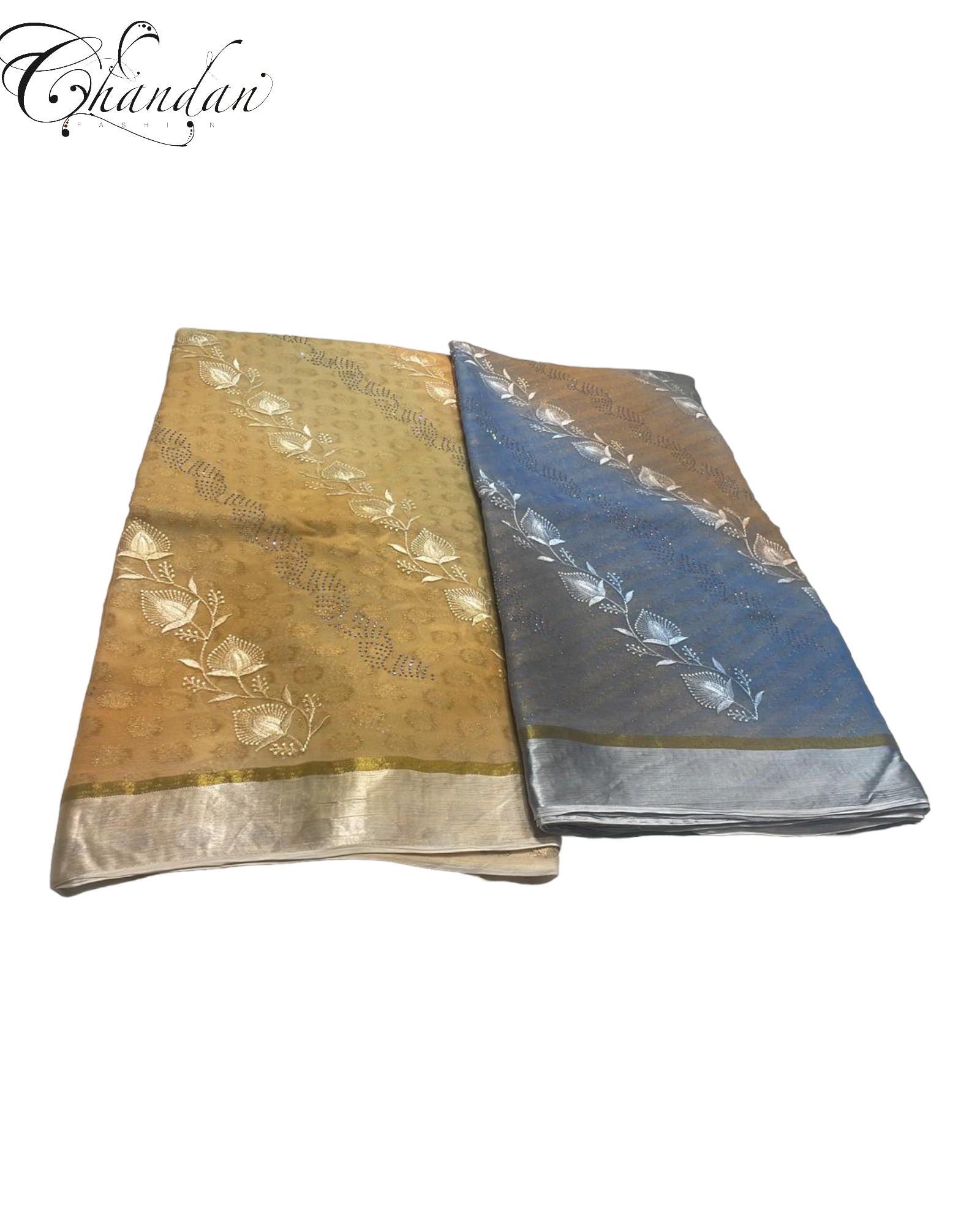 chiffon saree with banarsi print and sequence work