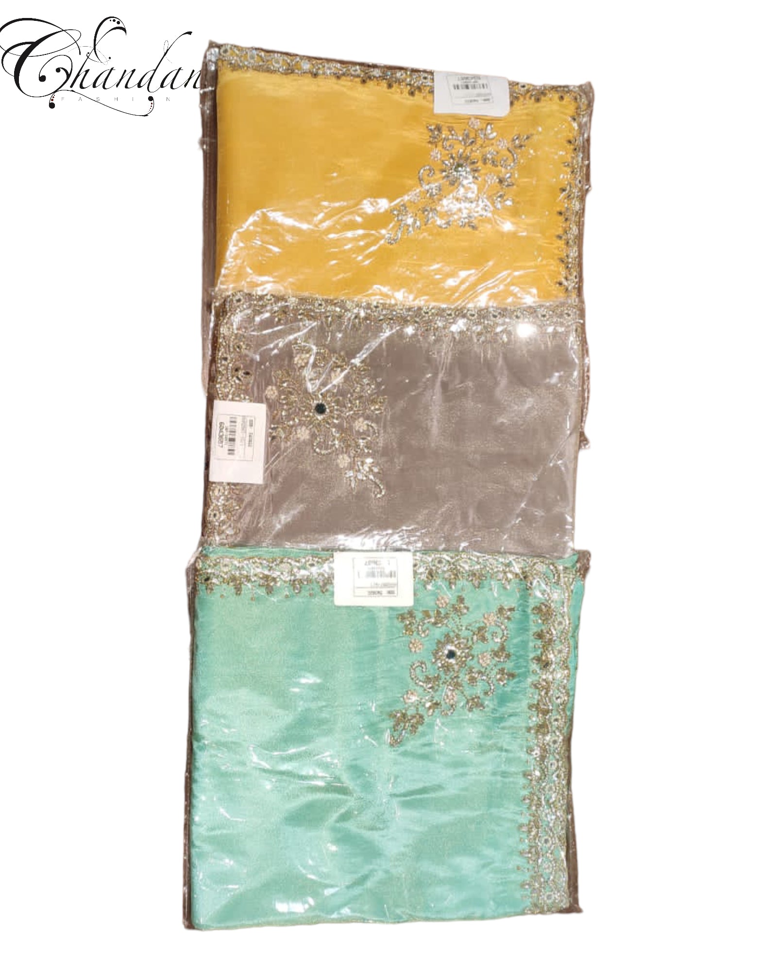 SMOKE SHIMMER ZIRCON MIRROR FOUR SIDE BORDER SAREE