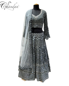 black and grey digital lenga choli