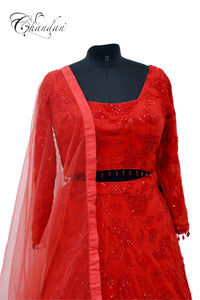Red Emb. Lehenga Set
