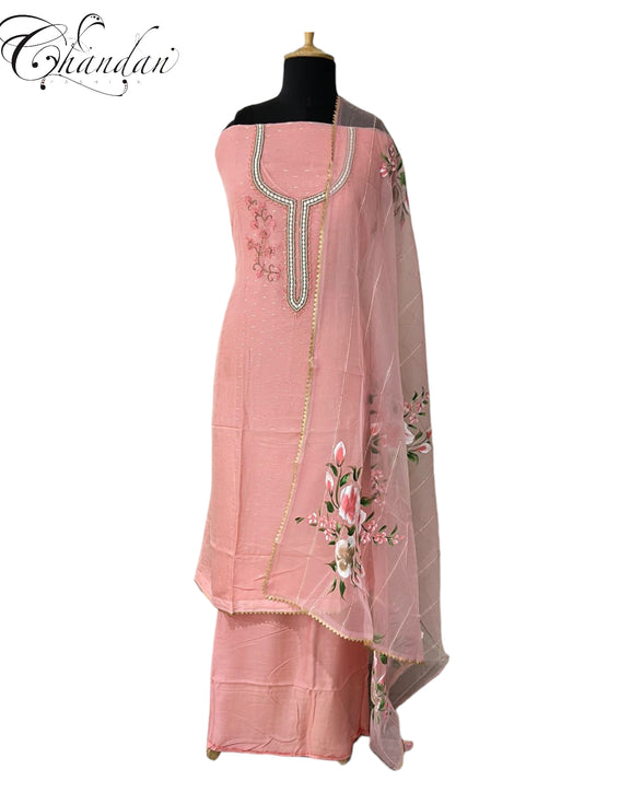 unstitched orgenza handwork & brushpaint suit