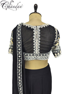 Black Embroidered Saree Blouse Set