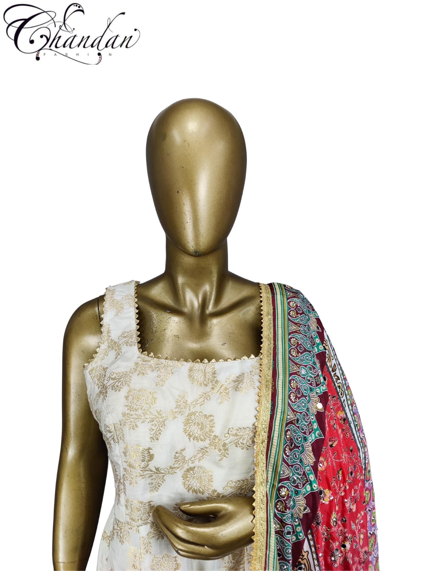 Ivory Jaquard Suit Set with Printed Dupatta