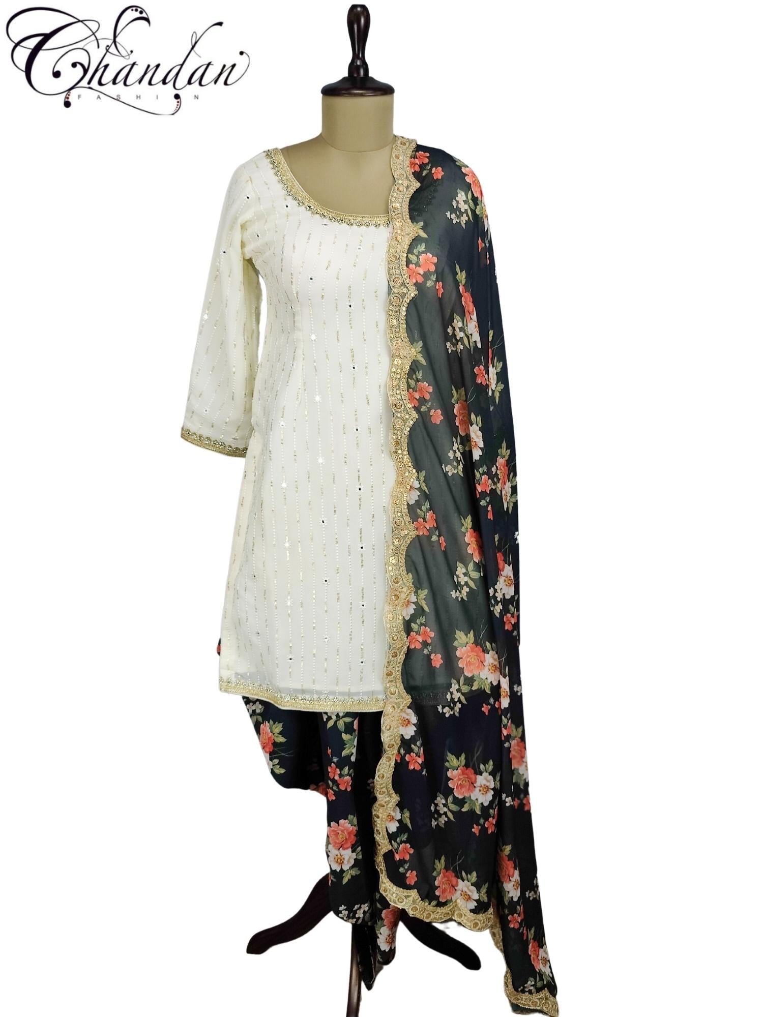Embroidered Georgette Suit With Dhoti Salwar Set