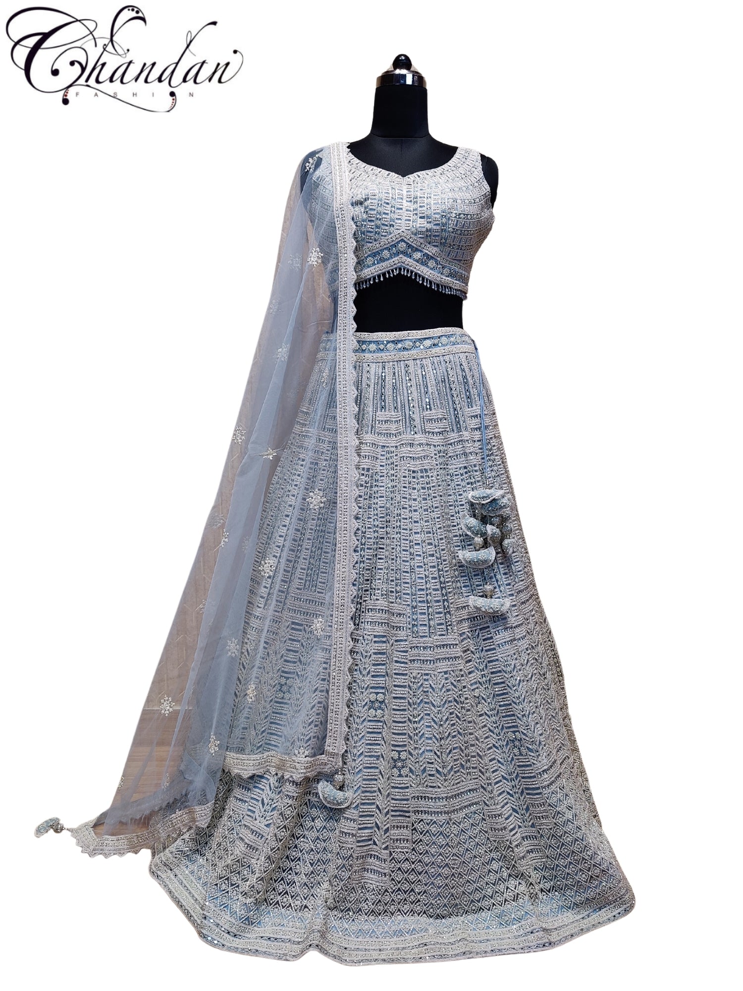 Sky Blue Embroidered Lehenga Choli