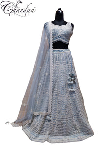 Sky Blue Embroidered Lehenga Choli