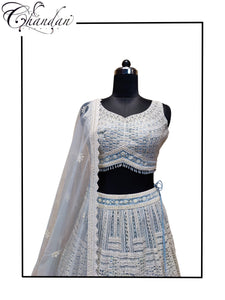 Sky Blue Embroidered Lehenga Choli