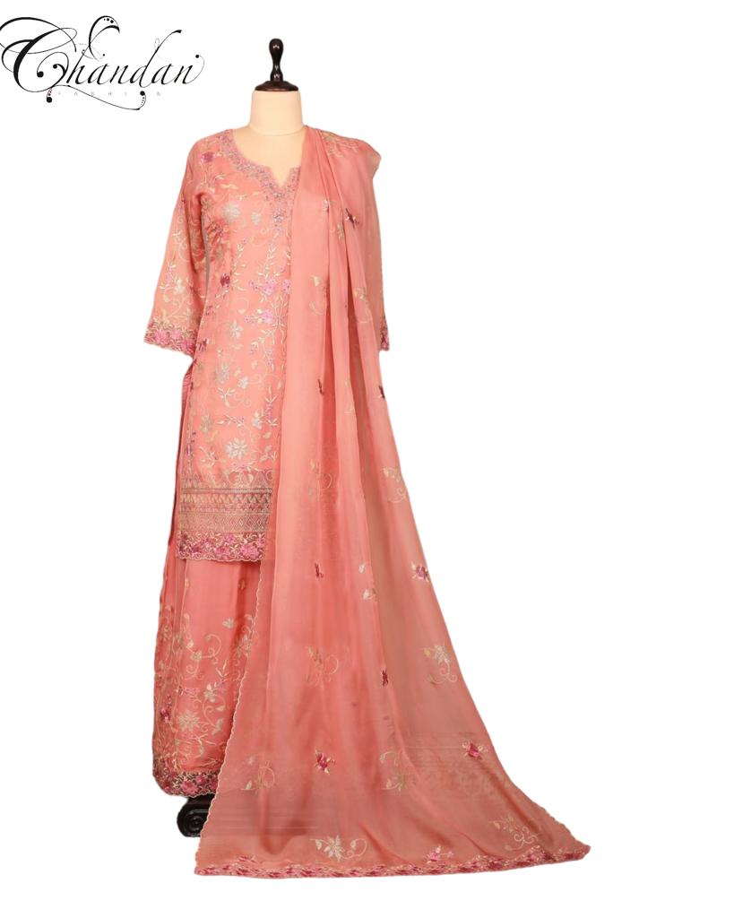 ORGANZA THREAD JAAL & NECK HAND SHARARA SUIT