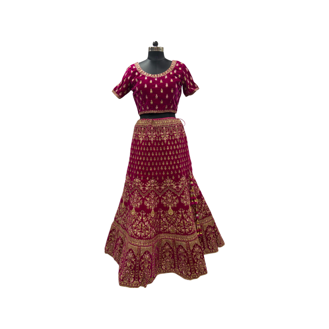 Bridal Rani Pink Velvet Ghaghra Choli