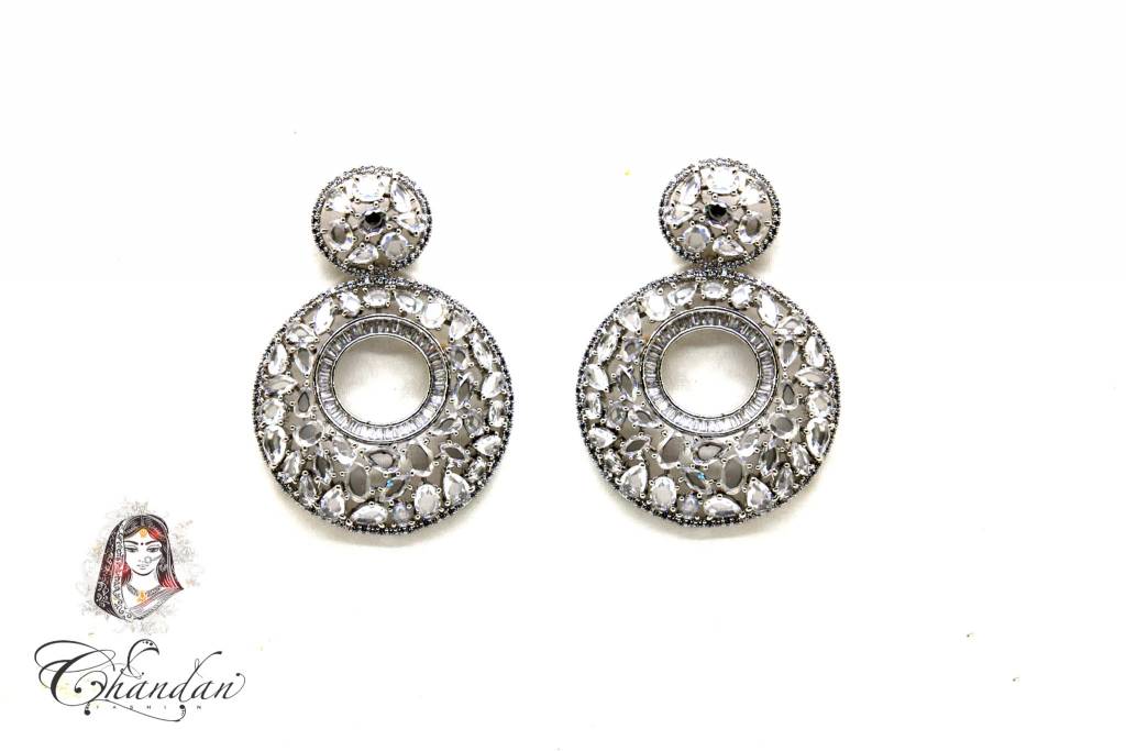 Silver Earings With White Stones