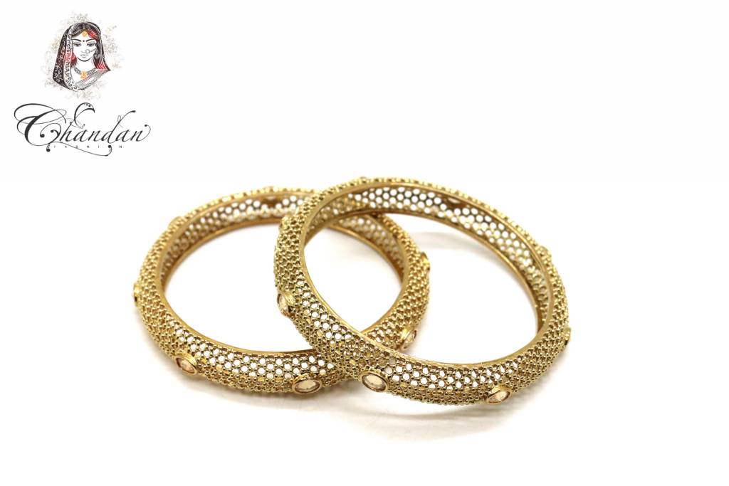 Gold Bangles in net pattern with stones