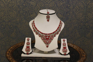 Bright Red and Silver Necklace Set