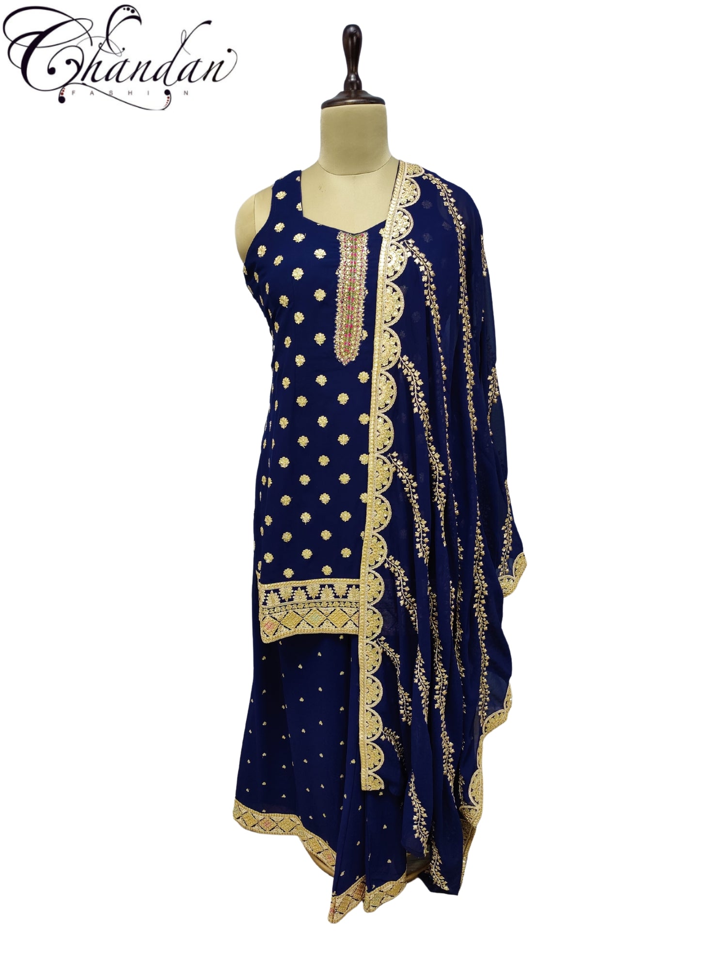 Partywear embroidered palazzo Suit with heavy Dupatta