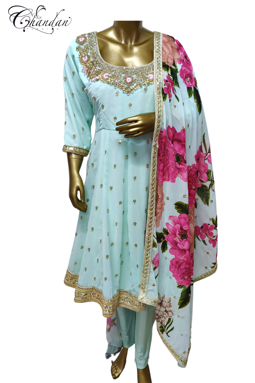 Women's partywear embroidered suit paired with printed dupatta