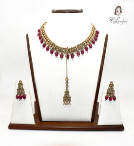 Gold Necklace Set w/ Maroon beads