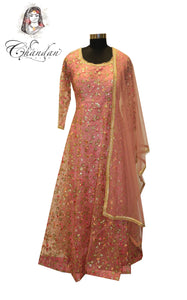 Ladies Long Gown with Floral Thread Work