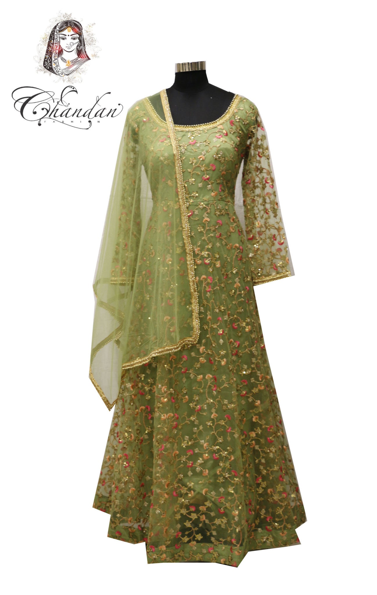 Ladies Long Gown with Floral Thread Work