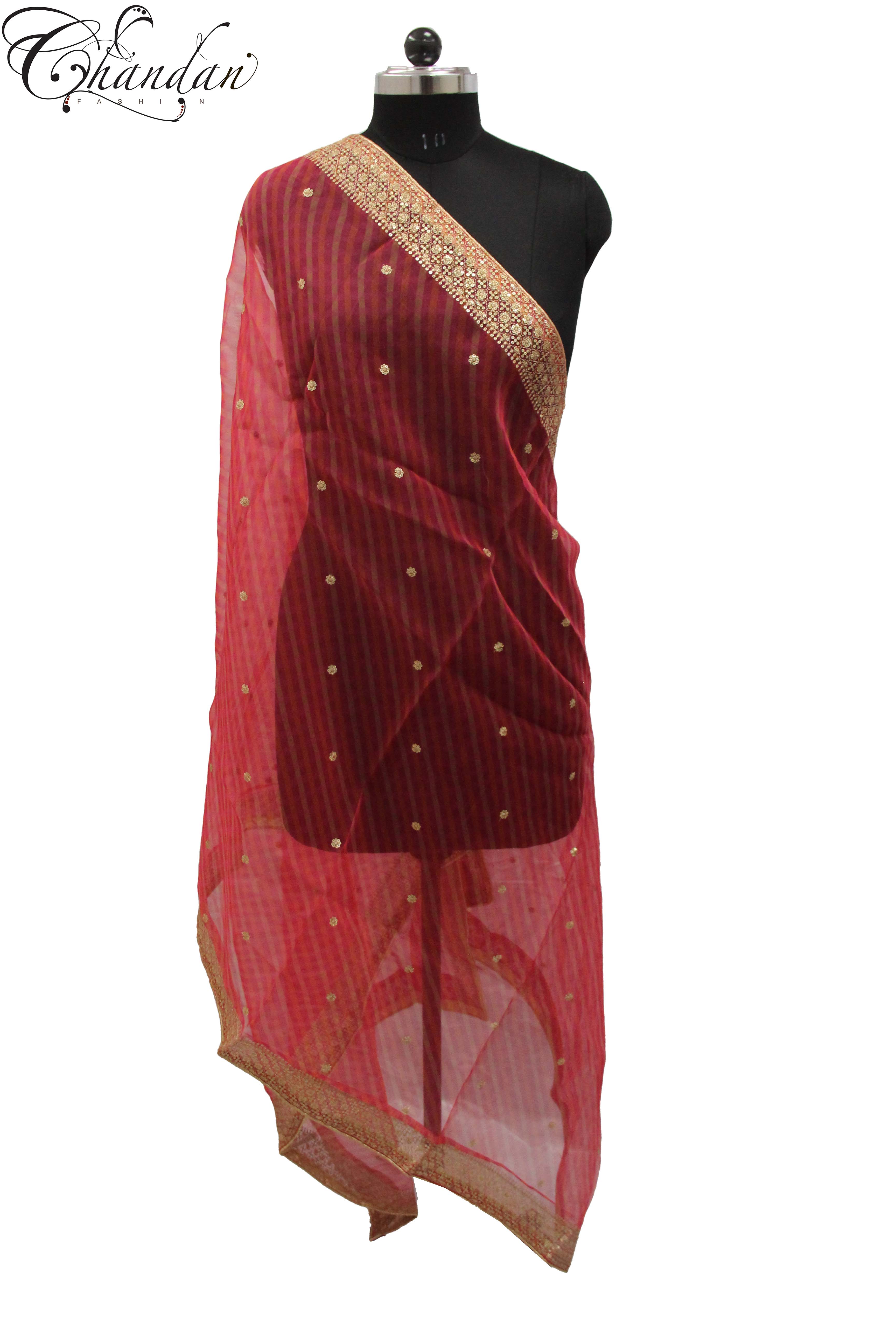 V12 Red Net Dupatta With Fancy Embroidered Edge – Solid Boutique Canada