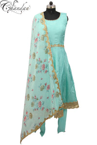 Peplum Suit With Floral Dupatta