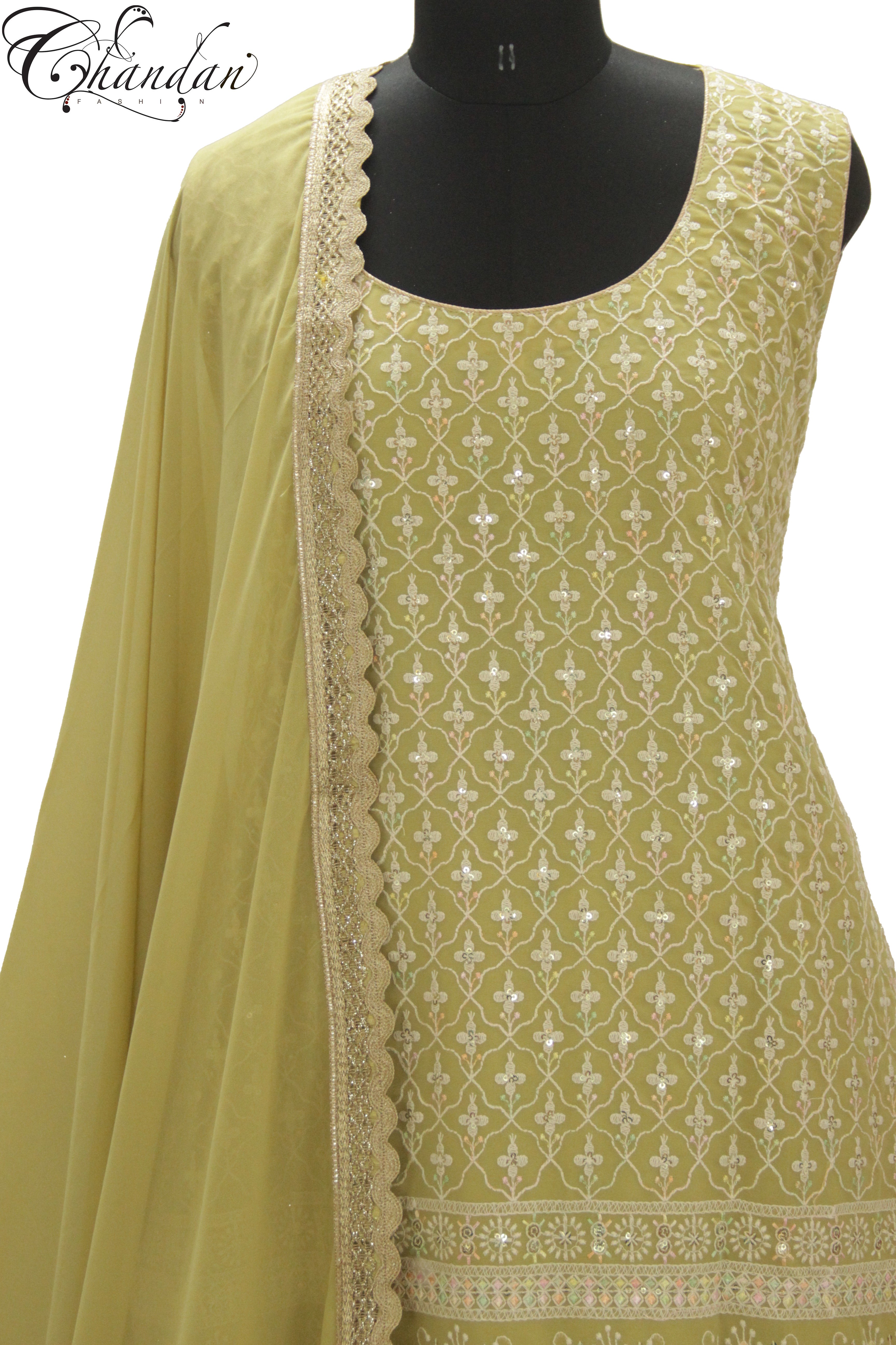 Sharara Suit With Sequence And White Thread Emb.