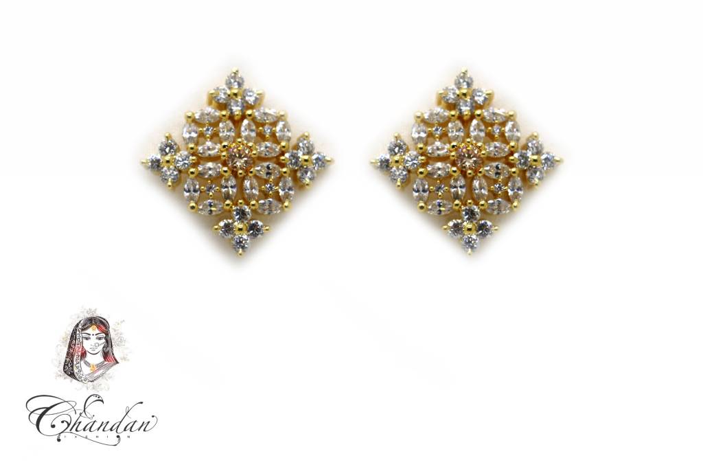 Gold Earings with White Stones