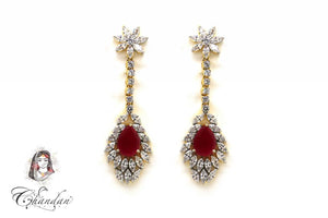 Gold Earings with White & Maroon Stones