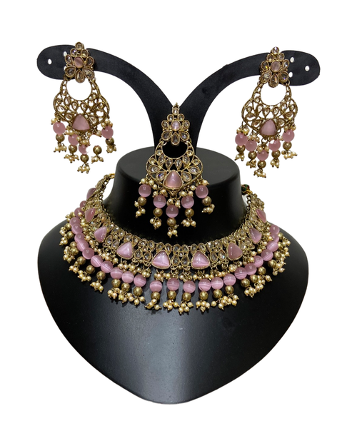 Pink colour clearance necklace set