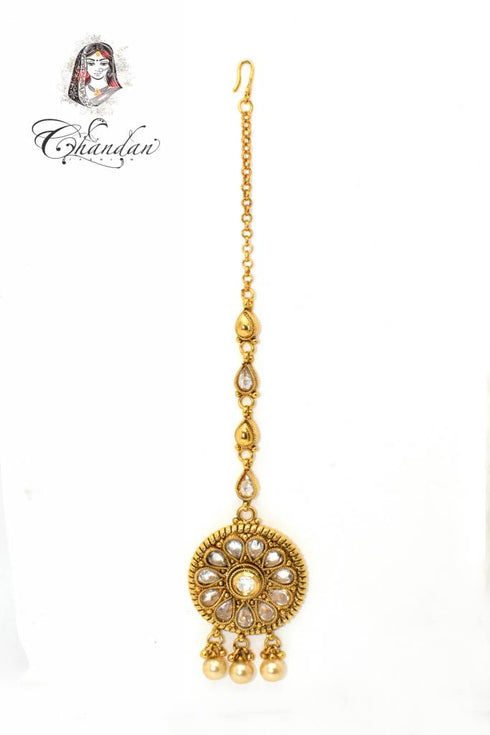 Gold Tikka w/ white stones