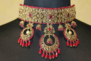 Maroon Partywear Necklace Set with stones