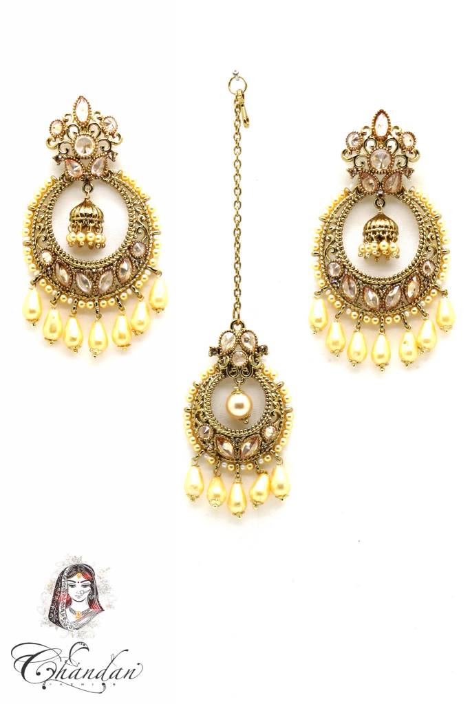 White Partywear Necklace Set with stones