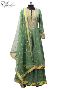 Sharara Suit with Golden Zari Sequence emb.