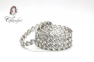 Silver Bangles with White Stones (Set Of4)
