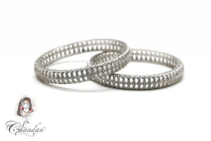Silver Bangles with White Stones (Set Of2)