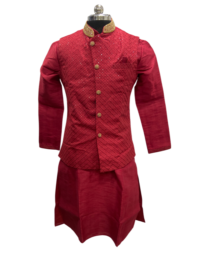 Men's Wear Maroon Colour Kurta Suit