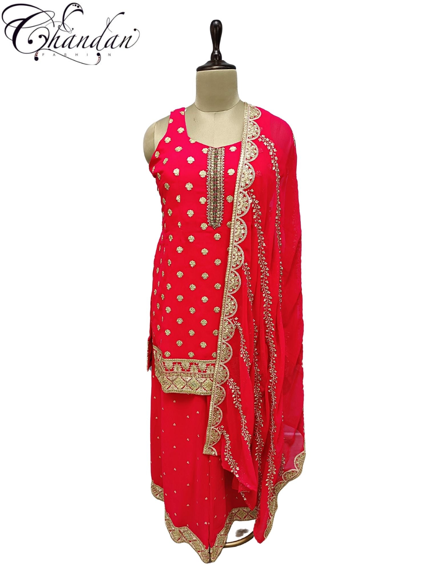 Partywear embroidered palazzo Suit with heavy Dupatta