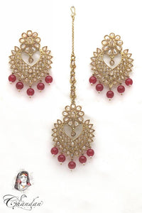 Gold Earings & Tikka With Stones