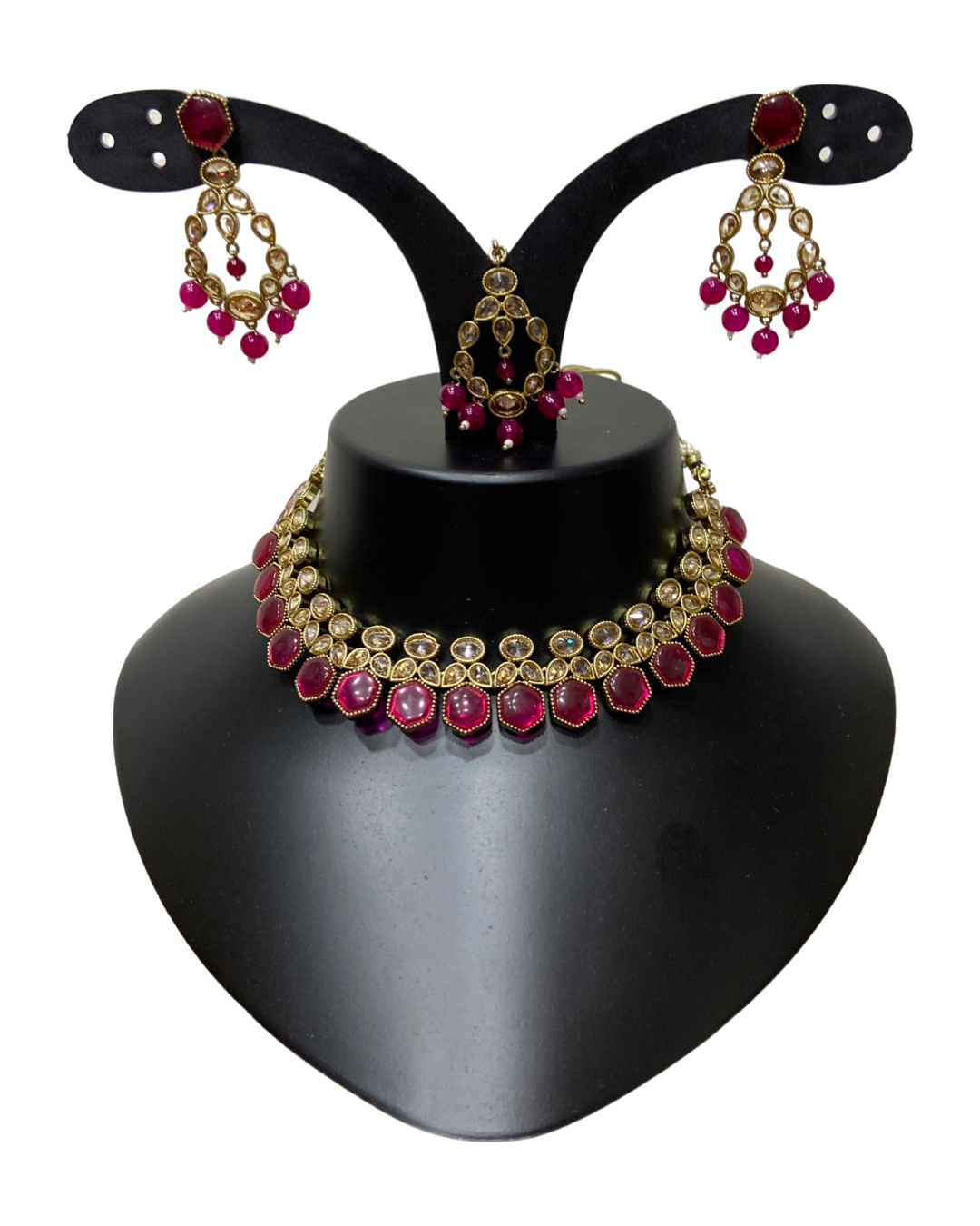 Pink and black necklace 2025 set