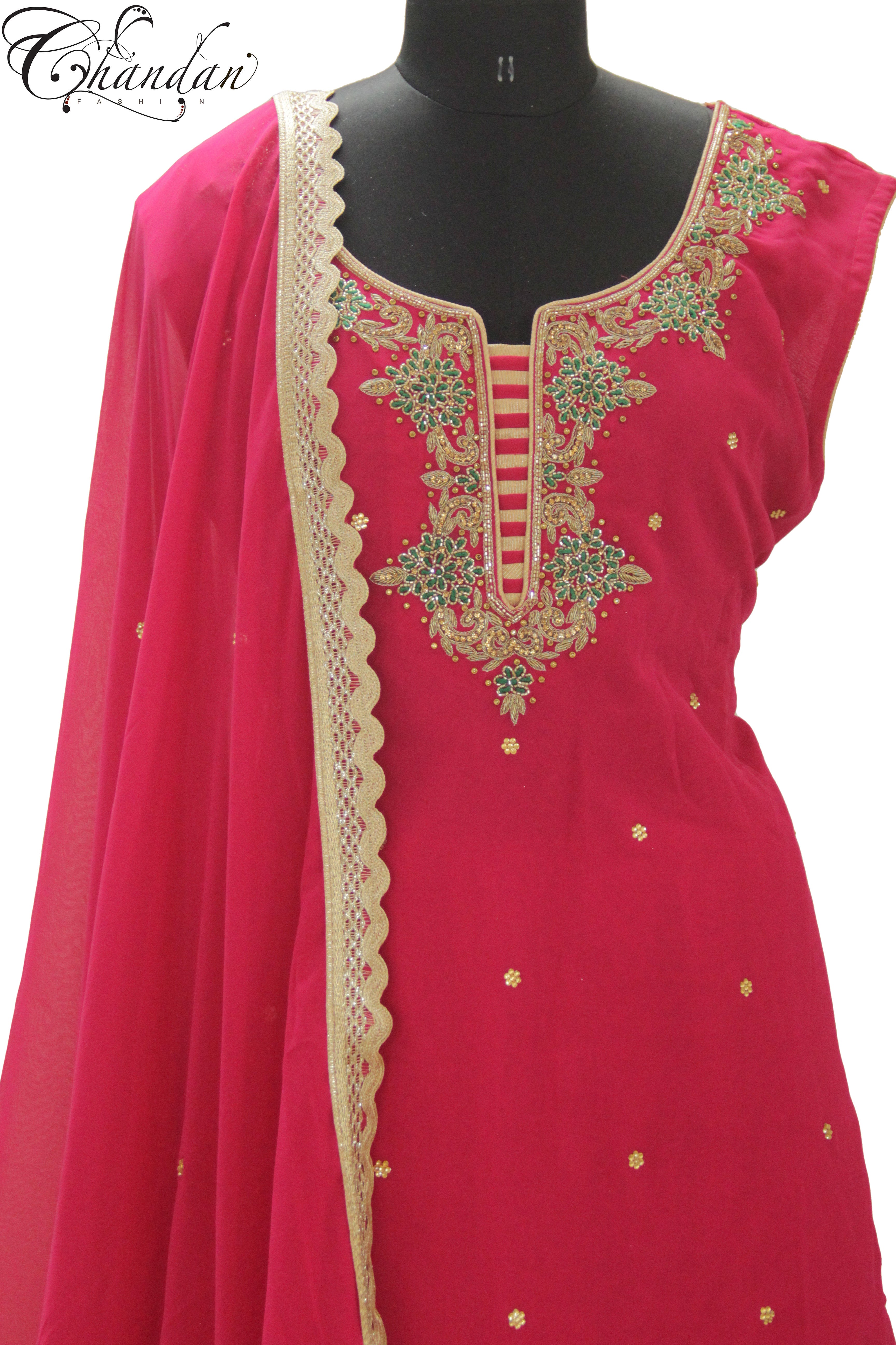 Sharara Suit With Zari And Contrast Thread Emb Neckline
