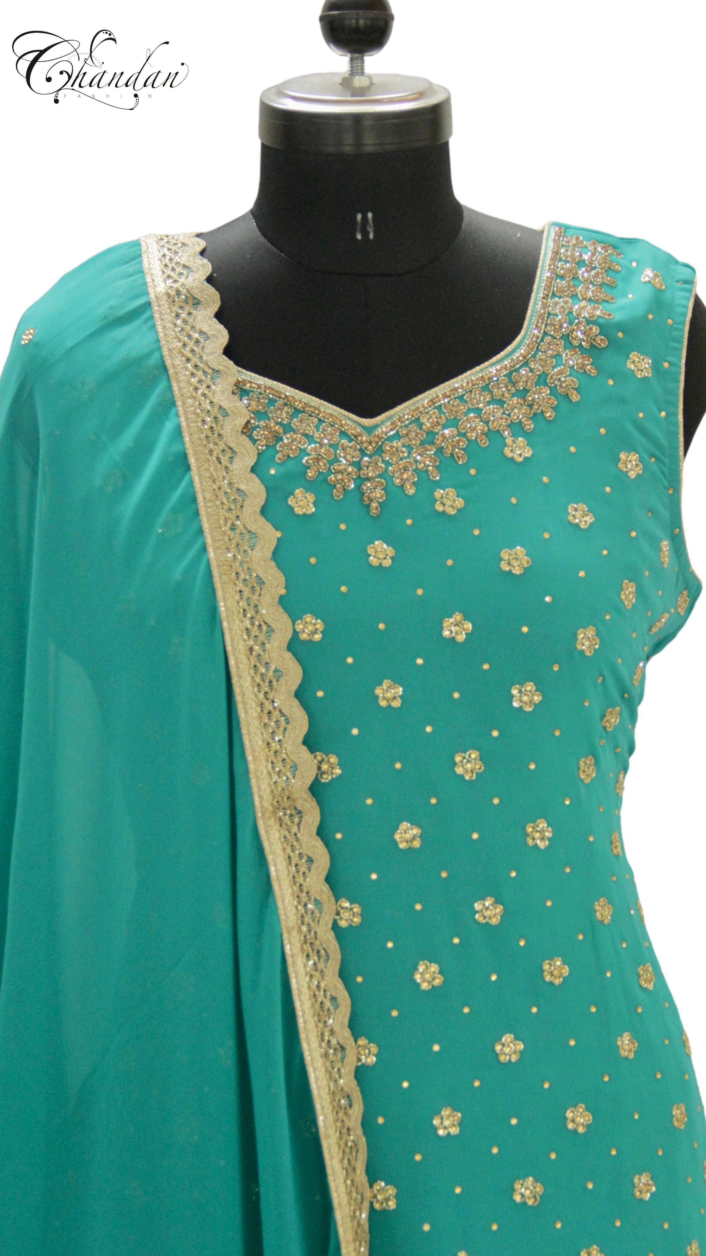 Sharara Suit with V-neck Zari And Stone Emb.