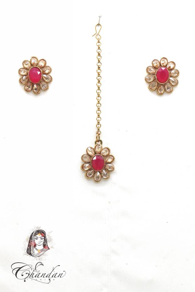 Gold Tops & Tikka With Pink & Gold Stones