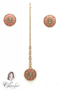 Gold Tops & Tikka With Pink Stones