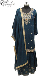 Sharara Suit With Golden Zari And Golden Emb