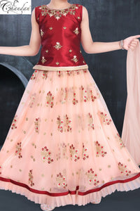 Red and Peach combination kids wear lehenga choli