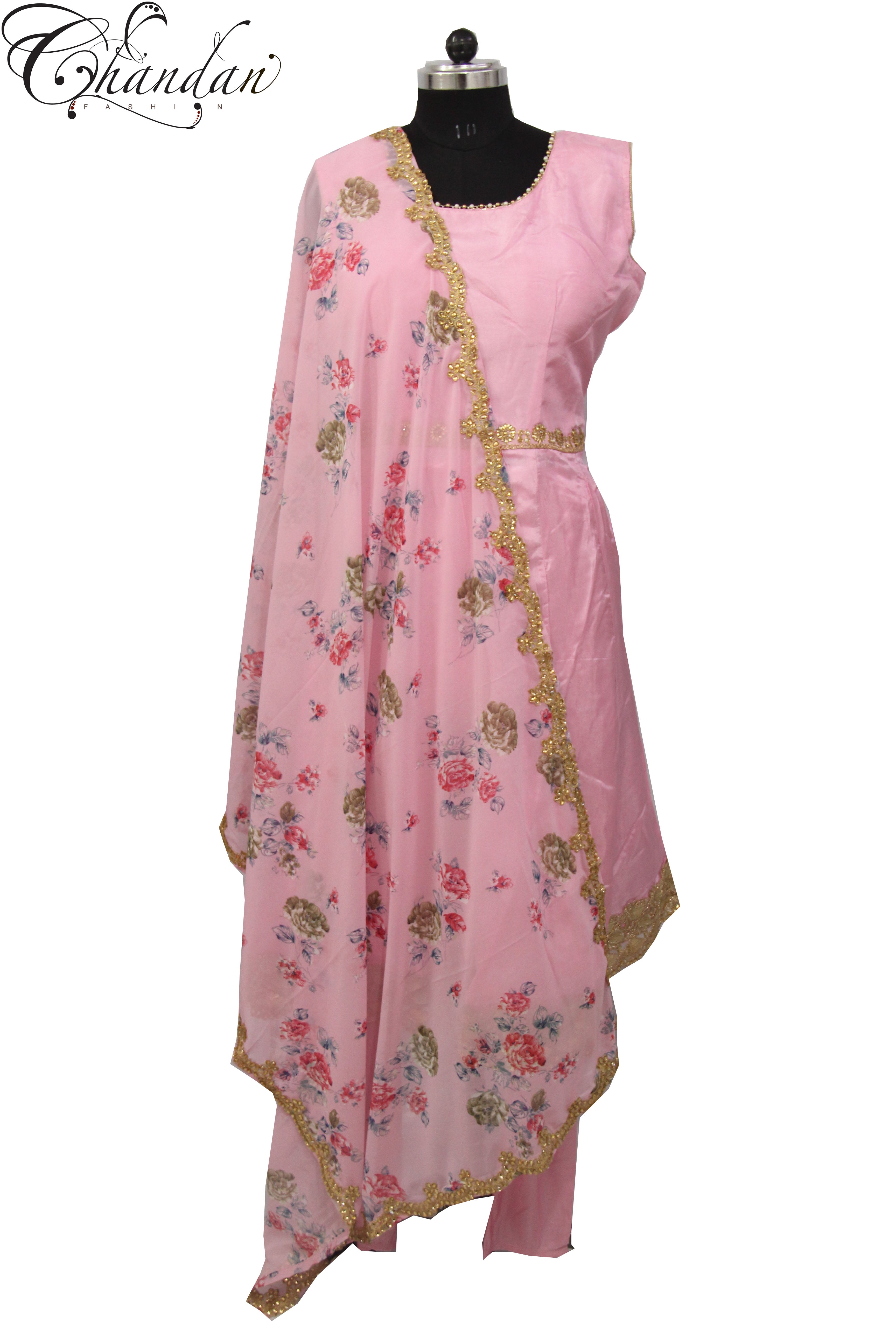 Peplum Suit With Floral Dupatta