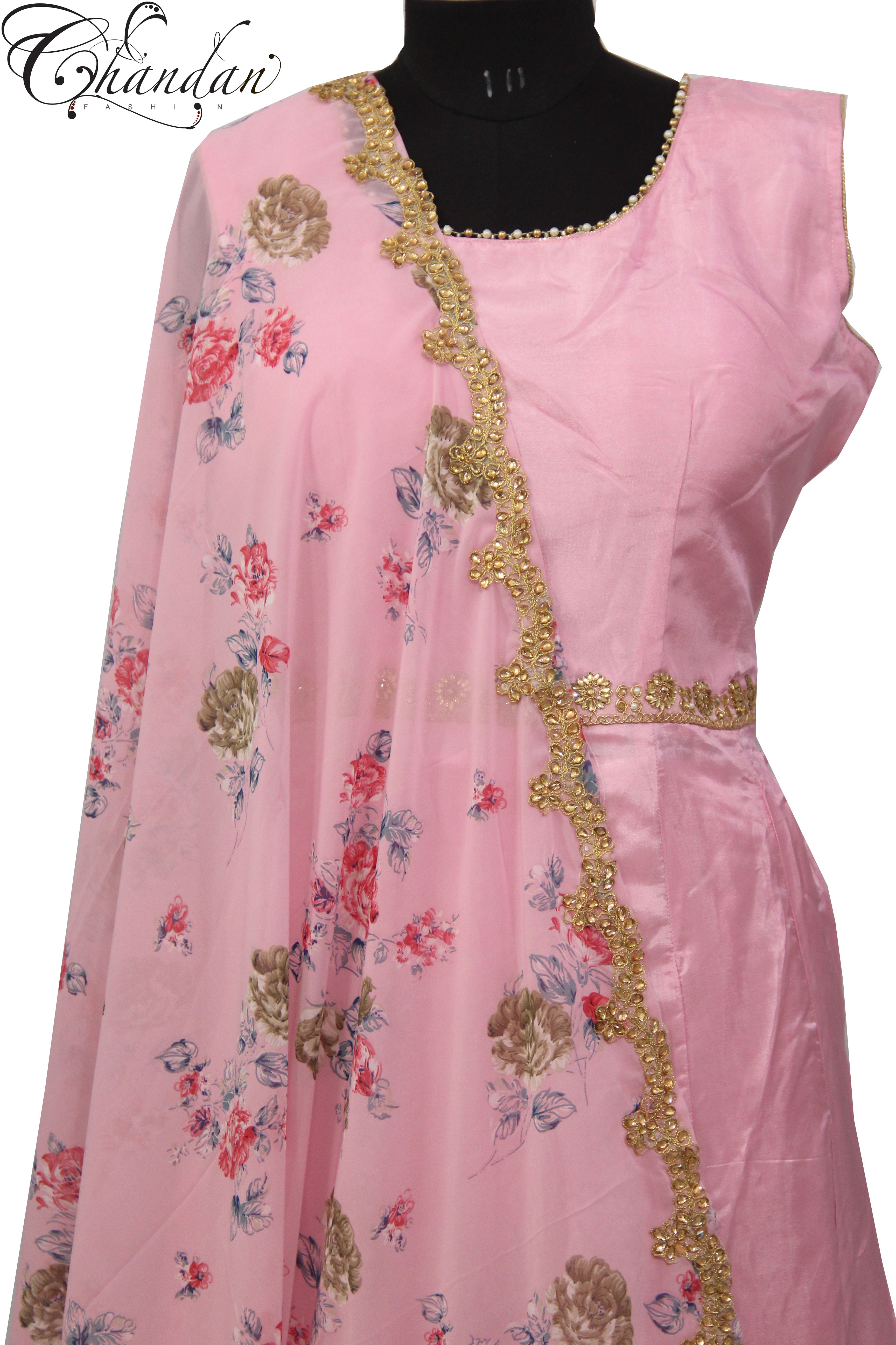 Peplum Suit With Floral Dupatta